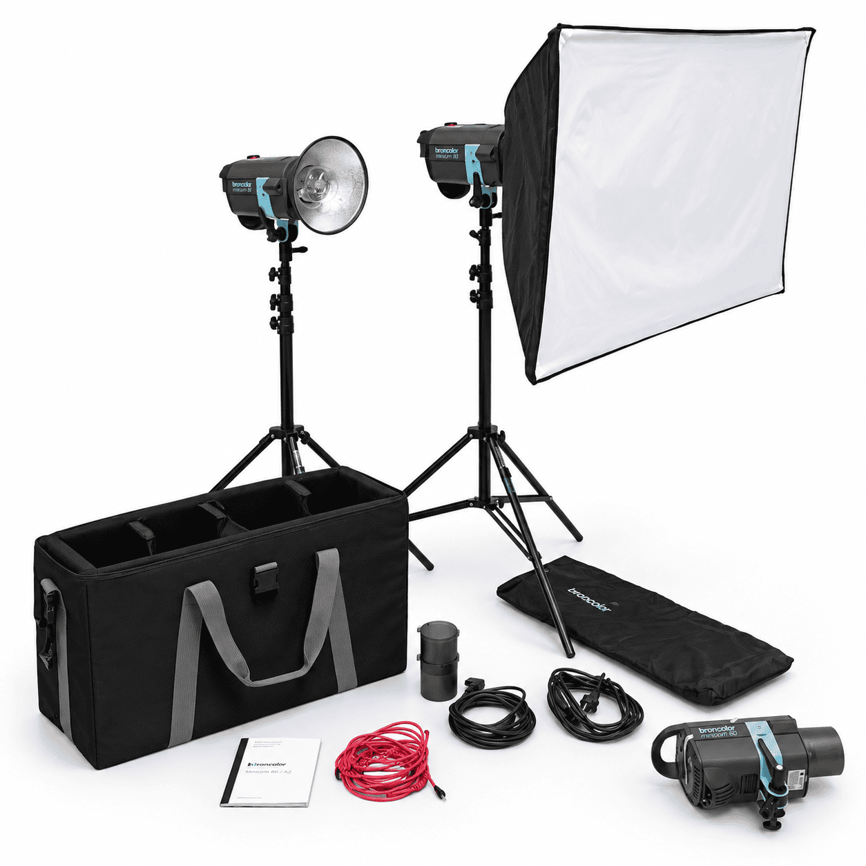 Broncolor Minicom 80 Studioset met 3 Flitsers, Softbox en Statieven – Zo Goed als Nieuw