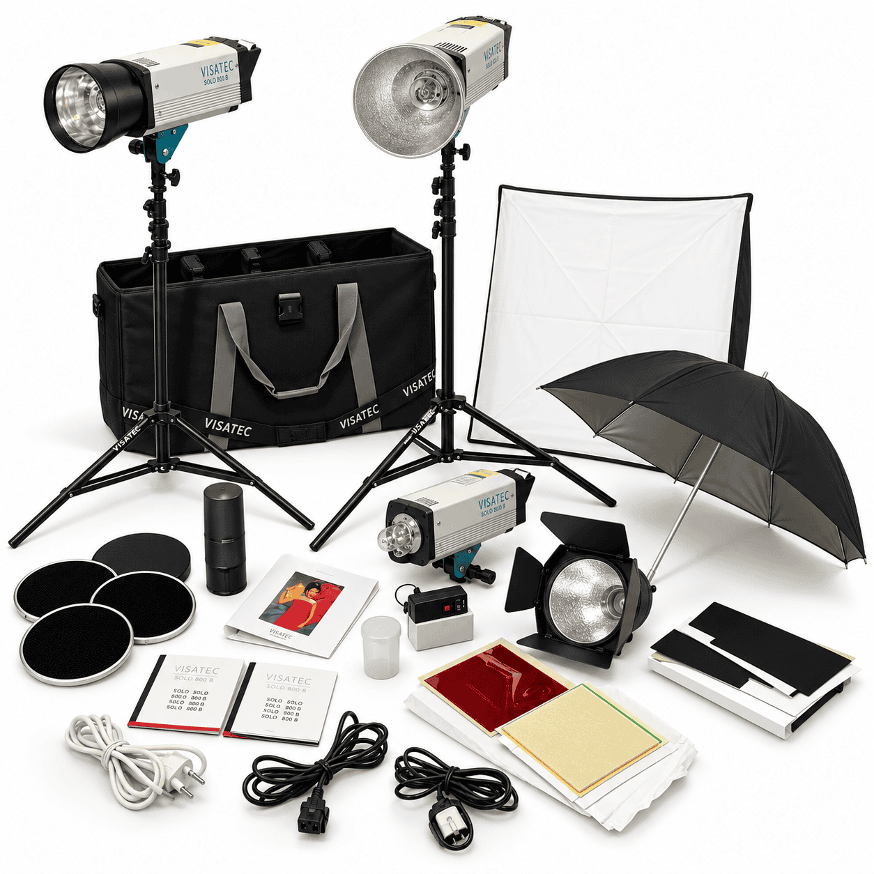 Visatec Solo 800B Studioset met 3 Flitsers en Uitgebreide Lichtvormers – Gebruikt